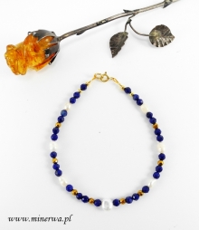 Lapis lazuli, perła- bransoleta