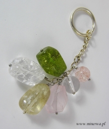 Kryształ górski (biały i zielony-podbarwiony), kwarc różowy, cytryn - brelok do kluczy