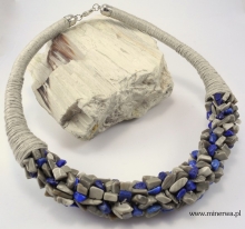 Lapis lazuli, krzemień pasiasty - naszyjnik